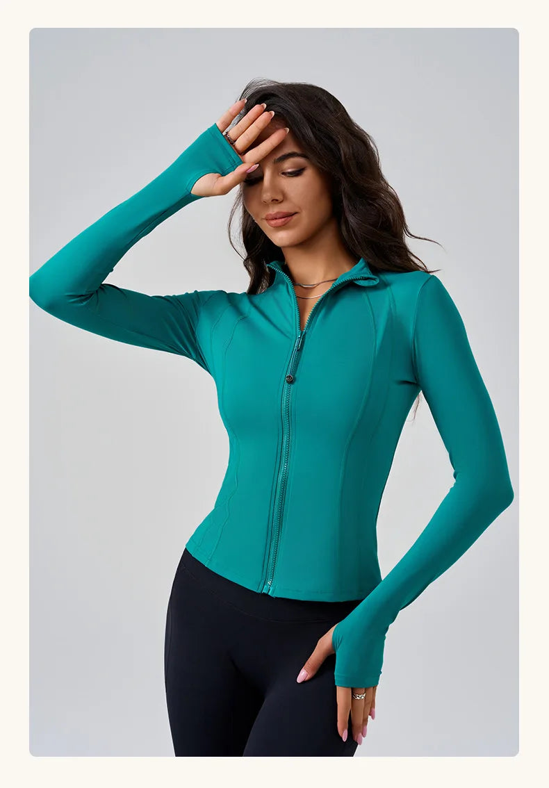 Full Zipper Sports  Women's Shirt -  Slim Long Sleeve  Exercise Sweatshirt @ ghoddosh.com