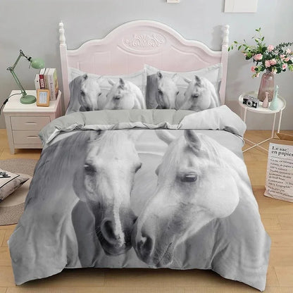 2/3pcs  Horse Bedding Set /   Duvet Cover Set with Pillowcase Horsey Cover @ ghoddosh.com