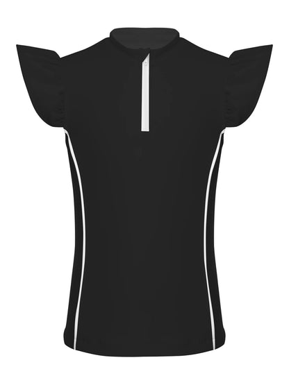 Girls Equestrian Quarter-Zip  Shirt | Kids Ruffled Sleeve Quick-Dry Horse Riding Top @ ghoddosh.com