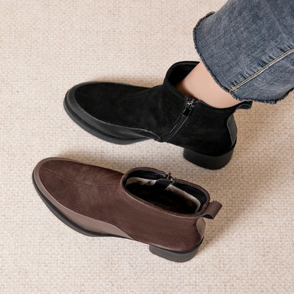 Women Ankle Boots -  Genuine Leather  Square Heels Women Booties - ghoddosh.com