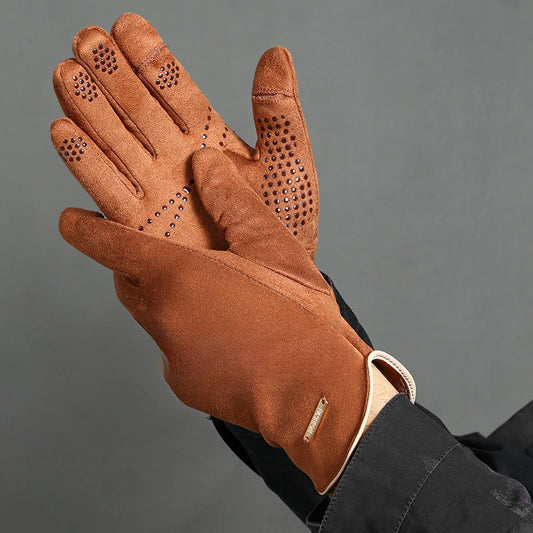 Men’s Insulated Riding Gloves — Thick Fleece Lining, Suede Anti-Slip Palm & Touchscreen Function - Ghoddosh