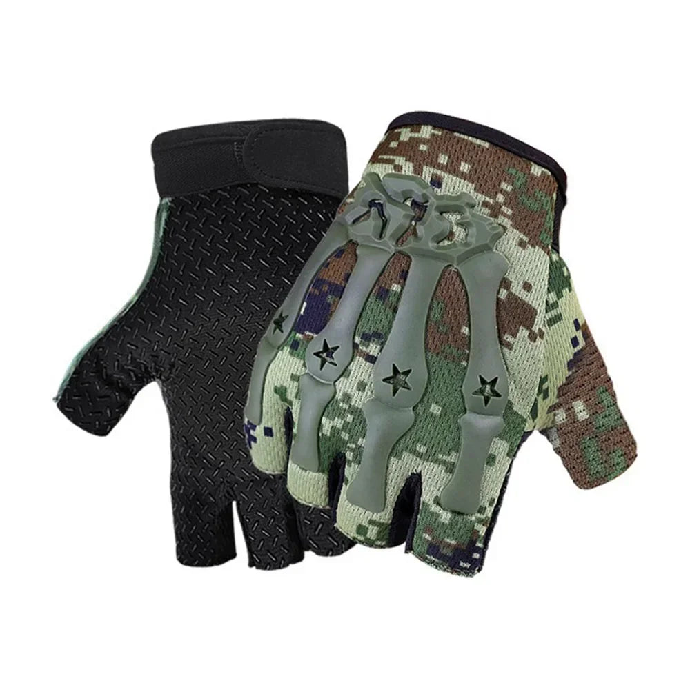 Skull Print Fingerless Riding Gloves – Non-Slip Half-Finger Riding Gloves