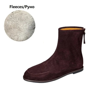 2026 NEW Autumn Women Suede Leather Boots - Round Toe , Low Heel  , Slip-on Chelsea Boots - ghoddosh.com