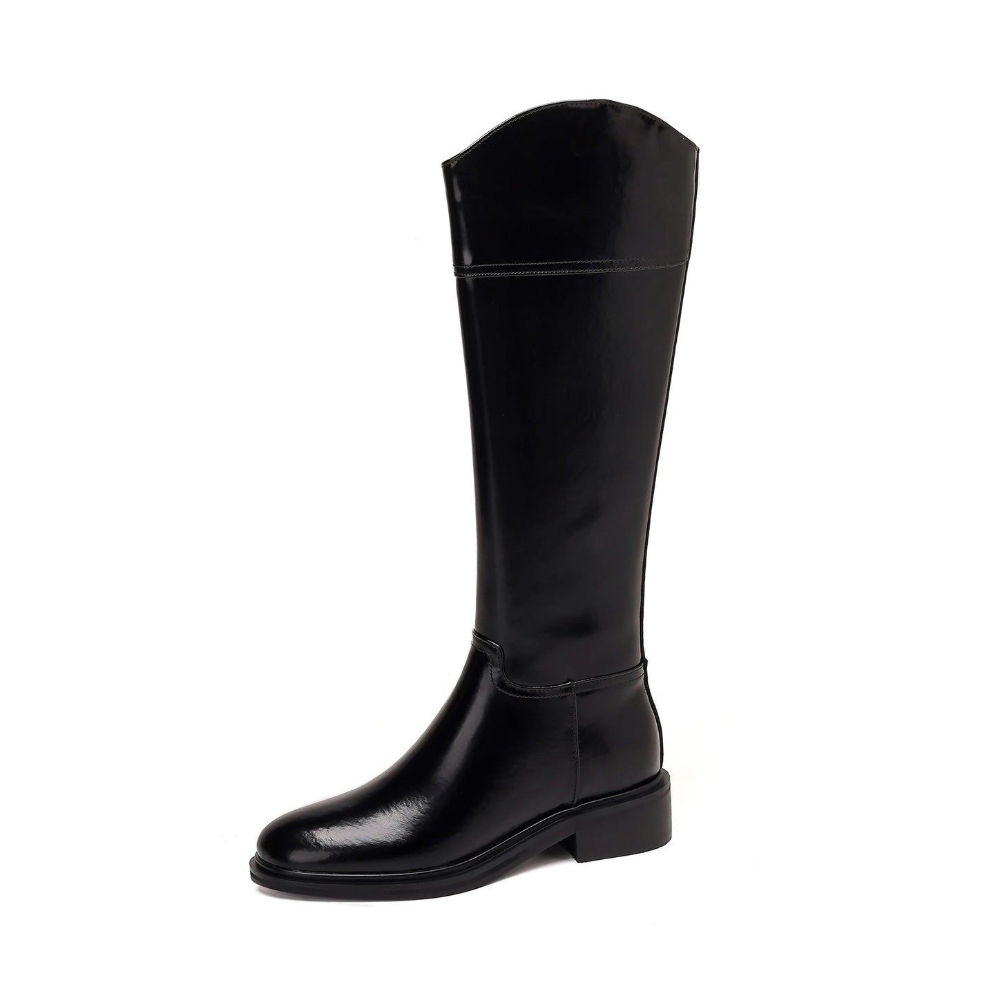 Luxurious Cow-Split Leather  High - Knee Riding Boots — Retro Round Toe, Mid Heels - Ghoddosh