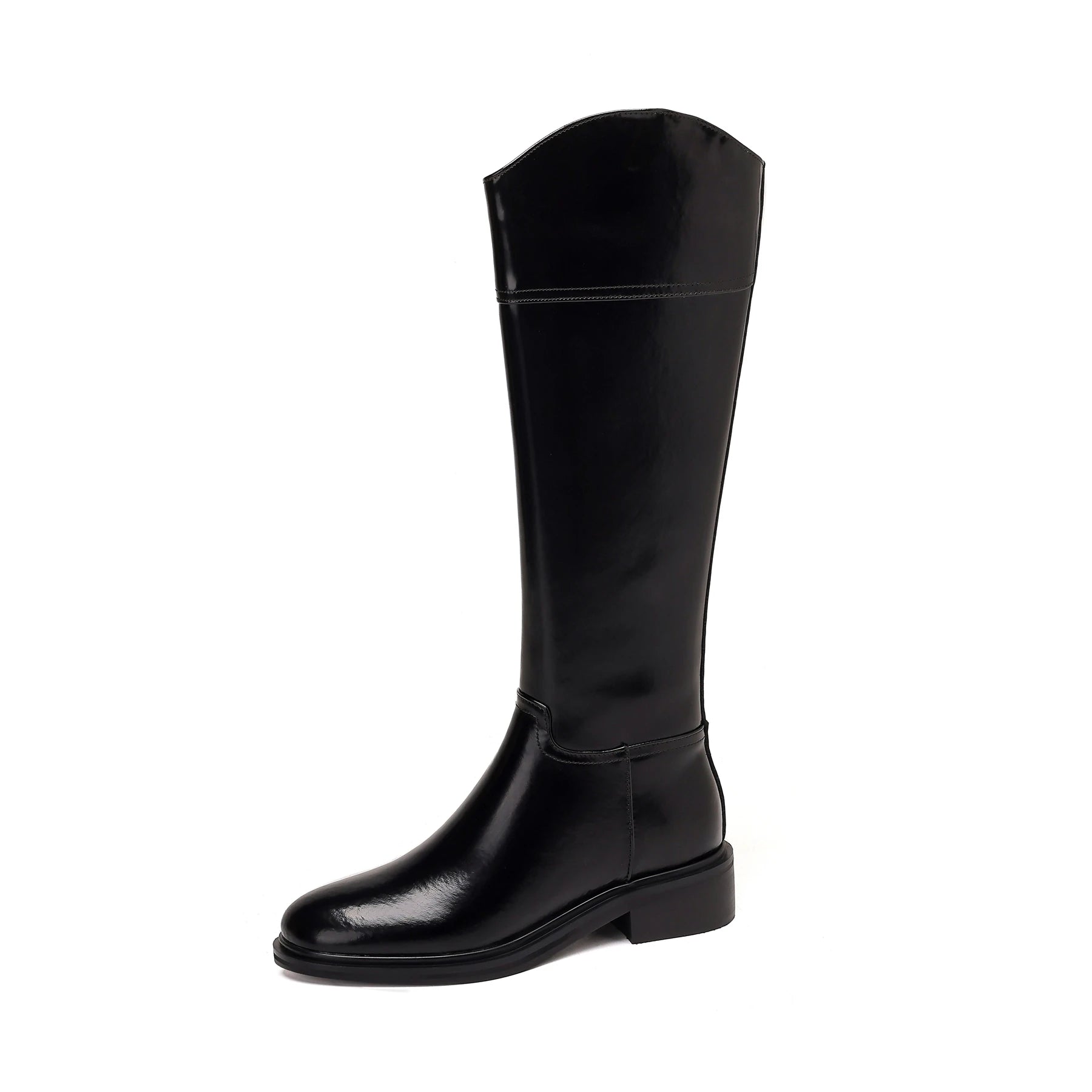 Luxurious Cow-Split Leather  High - Knee Riding Boots — Retro Round Toe, Mid Heels - Ghoddosh