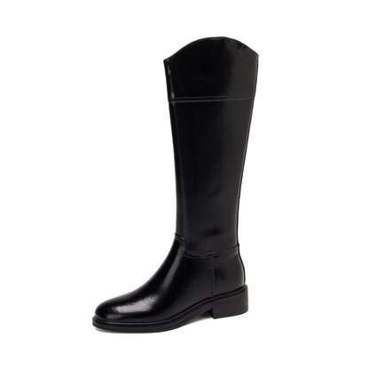 Luxurious Cow-Split Leather  High - Knee Riding Boots — Retro Round Toe, Mid Heels - Ghoddosh