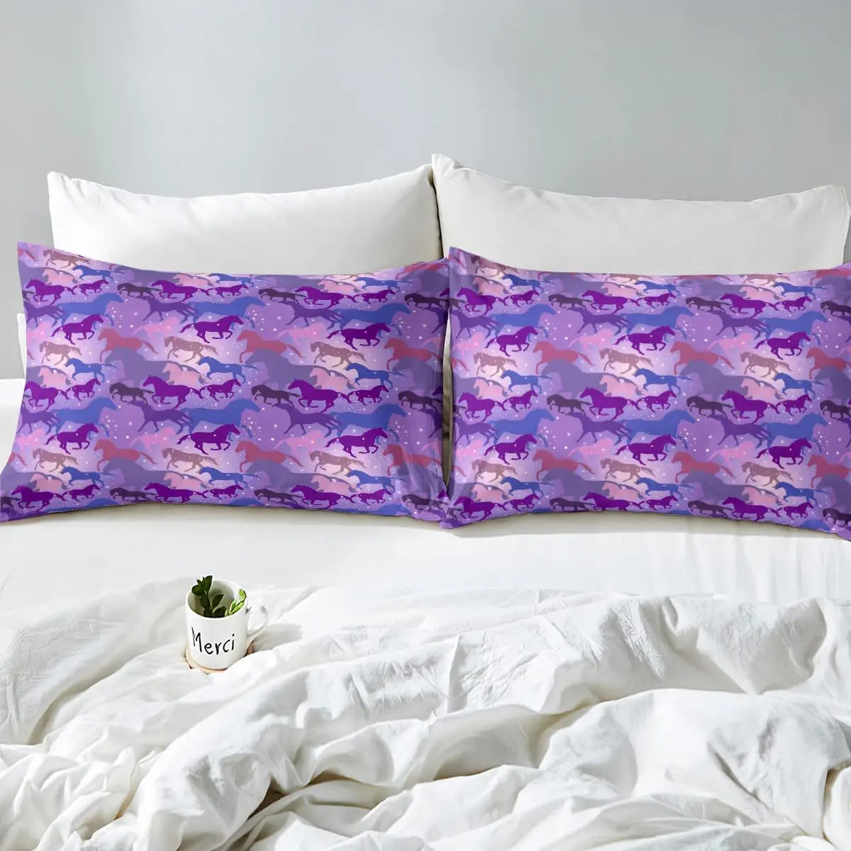 Horse Fitted Sheets ,Twin Size  Cute Horse  Bedding Set  with Pink Love Hearts Décor @ ghoddosh.com