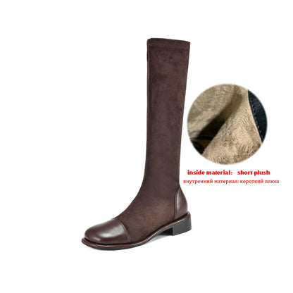 Thigh High Riding Boots — Microfiber Flock, Square Toe & Chunky Heel (Up to EU 43) - Ghoddosh