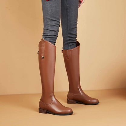 Women's Genuine Leather Thigh-High Riding Boots, Round Toe Mid-Heel Streetwear @ ghoddosh.com