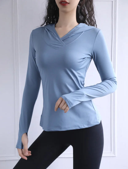 Women's Back Fork Mesh Breathable ,Long Sleeve ,Thumb Hole Sports  Hoodie @ ghoddosh.com