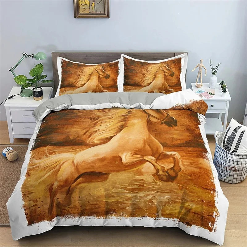 2/3pcs  Horse Bedding Set /   Duvet Cover Set with Pillowcase Horsey Cover @ ghoddosh.com