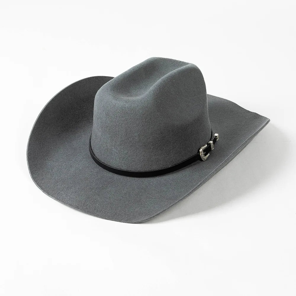Unisex 100% Wool Cowboy Fedora Hat – Wide Brim Rolled Edge with Belt Buckle @ ghoddosh.com