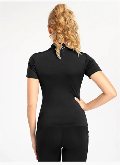 Active Crop Top Sports Women riding Short Sleeve Quarter Zipper