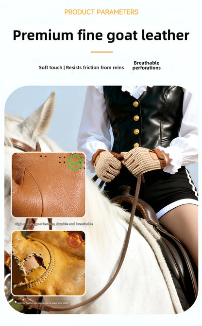 Half Finger Goatskin Riding Gloves | Breathable Anti-Slip Equestrian Mitts for Men & Women @ ghoddosh.com