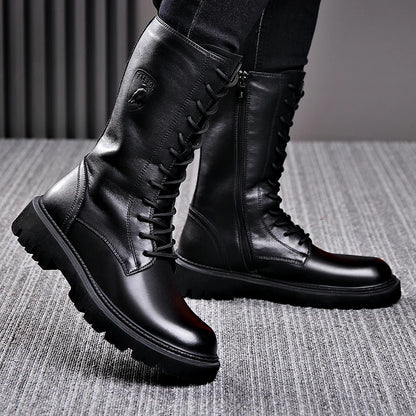 Men's Riding Winter Boots , Genuine Leather Lace Up Extra Long Mongolian High  Knight Ankle Boots@ghoddosh.com
