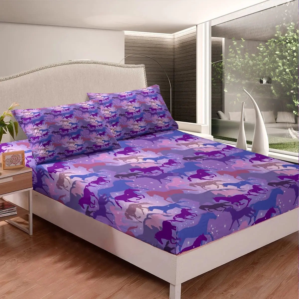 Horse Fitted Sheets ,Twin Size  Cute Horse  Bedding Set  with Pink Love Hearts Décor @ ghoddosh.com