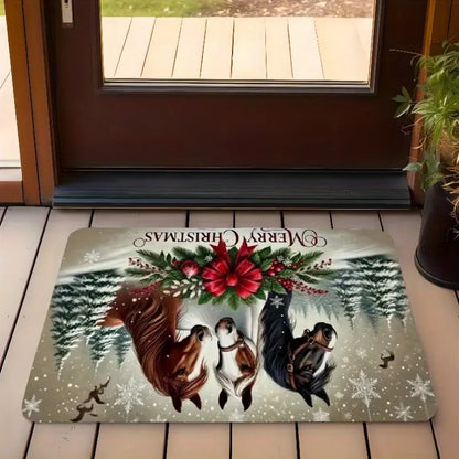 Christmas Horse Flower Pattern Floor Mat,  Non-Slip & Dirt-Proof Warm Carpet @ghoddosh.com