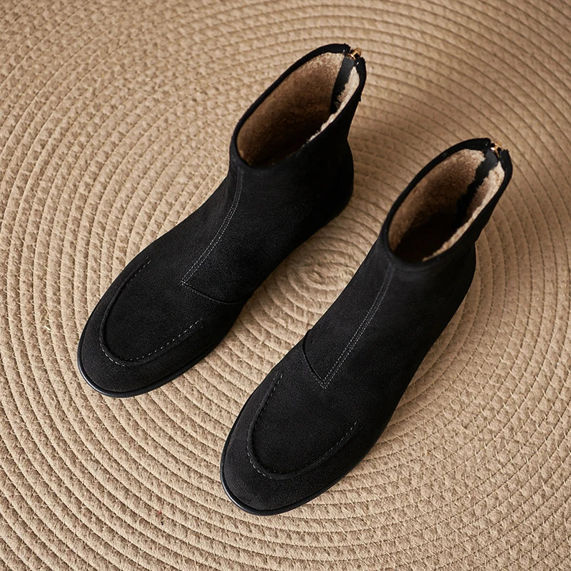 2026 NEW Autumn Women Suede Leather Boots - Round Toe , Low Heel  , Slip-on Chelsea Boots - ghoddosh.com