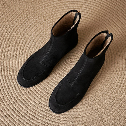 2026 NEW Autumn Women Suede Leather Boots - Round Toe , Low Heel  , Slip-on Chelsea Boots - ghoddosh.com
