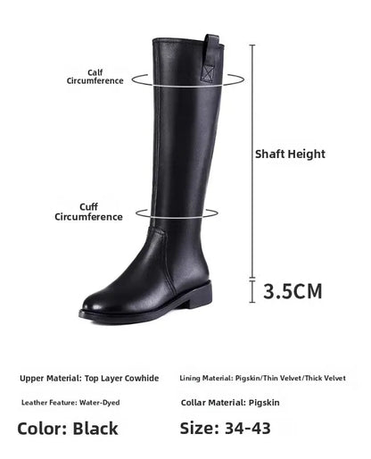 Equestrian Genuine Leather Long Flat Boots - Women's Horse Riding Knee High Boots @ ghoddosh.com