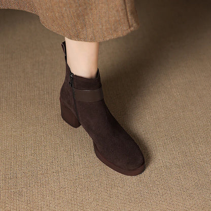 New  Women Genuine Leather  Chelsea Boots - Square  Heels Short Ankle Boots - ghoddosh.com