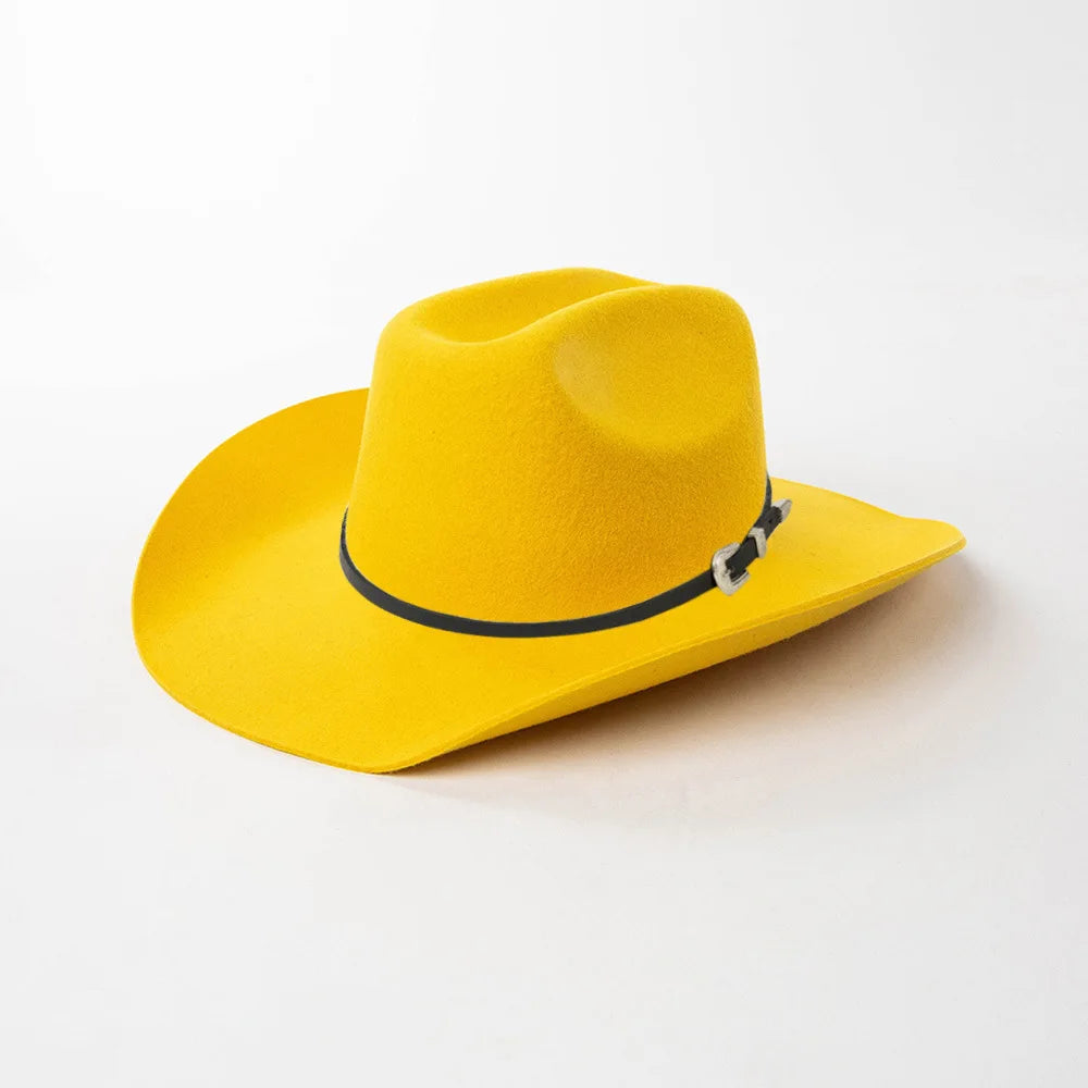 Unisex 100% Wool Cowboy Fedora Hat – Wide Brim Rolled Edge with Belt Buckle @ ghoddosh.com