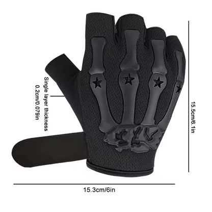 Skull Print Fingerless Riding Gloves – Non-Slip Half-Finger Riding Gloves