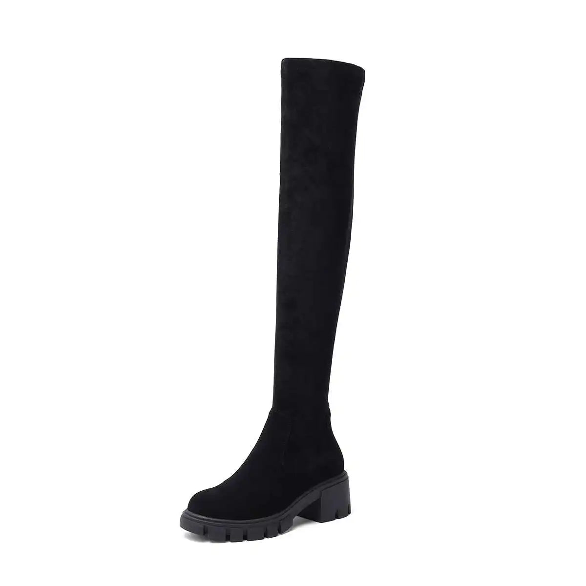 Big Size Cow Leather Stretch Over-the-knee Boots - Ghoddosh