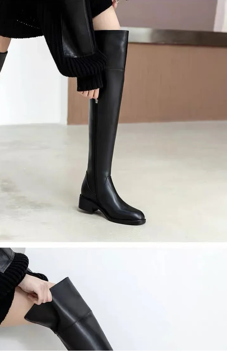 Women  Brown Leather over The Knee High Boots  @ ghoddosh.com