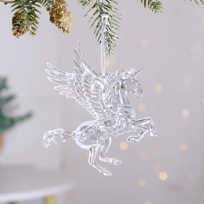 Acrylic Christmas Ornaments Clear Flying Unicorn - Xmas Tree Hanging Pendants  Decorations @ghoddosh.com