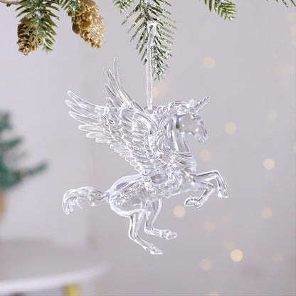 Acrylic Christmas Ornaments Clear Flying Unicorn - Xmas Tree Hanging Pendants  Decorations @ghoddosh.com