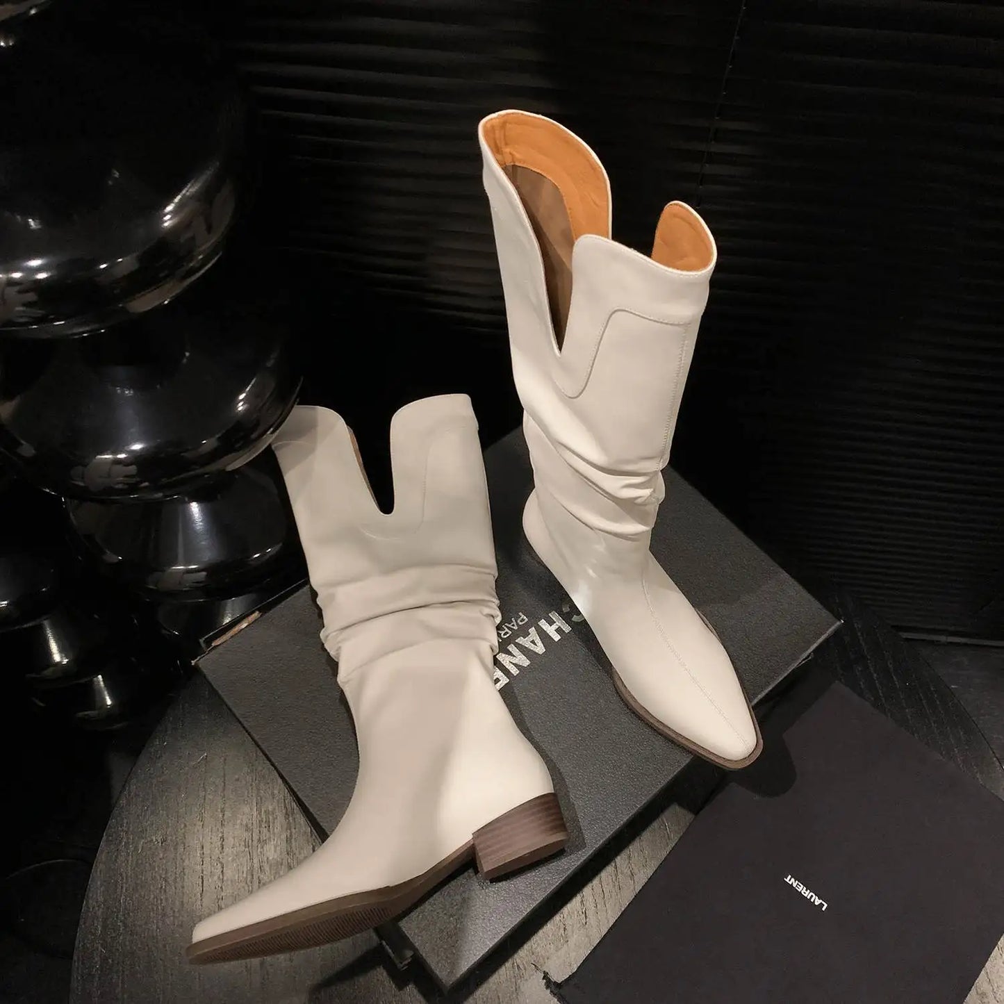2026 New Cow Leather Round Toe Low Heels Winter Warm Riding Knee Boots  - ghoddosh.com