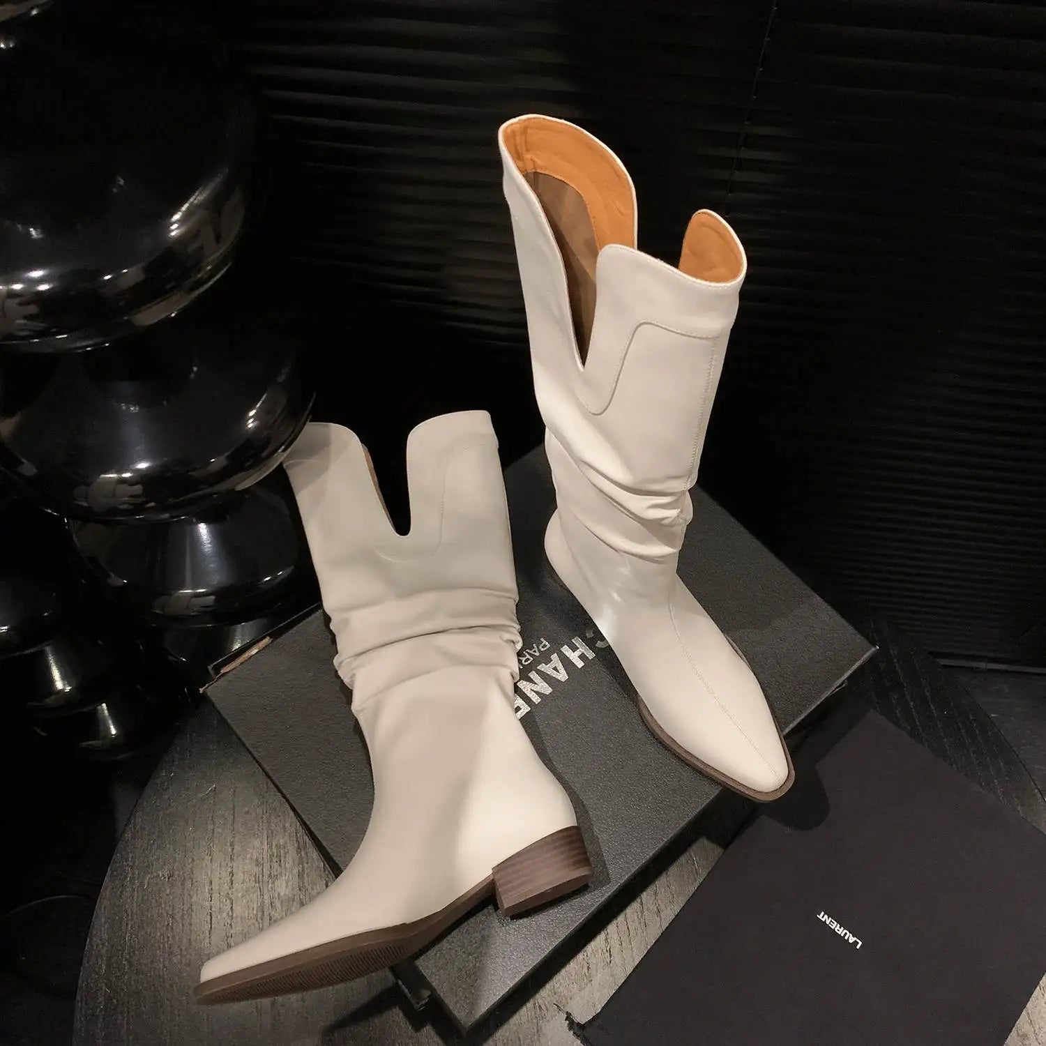 2026 New Cow Leather Round Toe Low Heels Winter Warm Riding Knee Boots  - ghoddosh.com