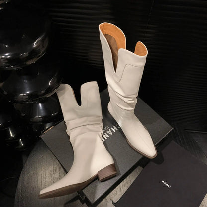 2026 New Cow Leather Round Toe Low Heels Winter Warm Riding Knee Boots  - ghoddosh.com