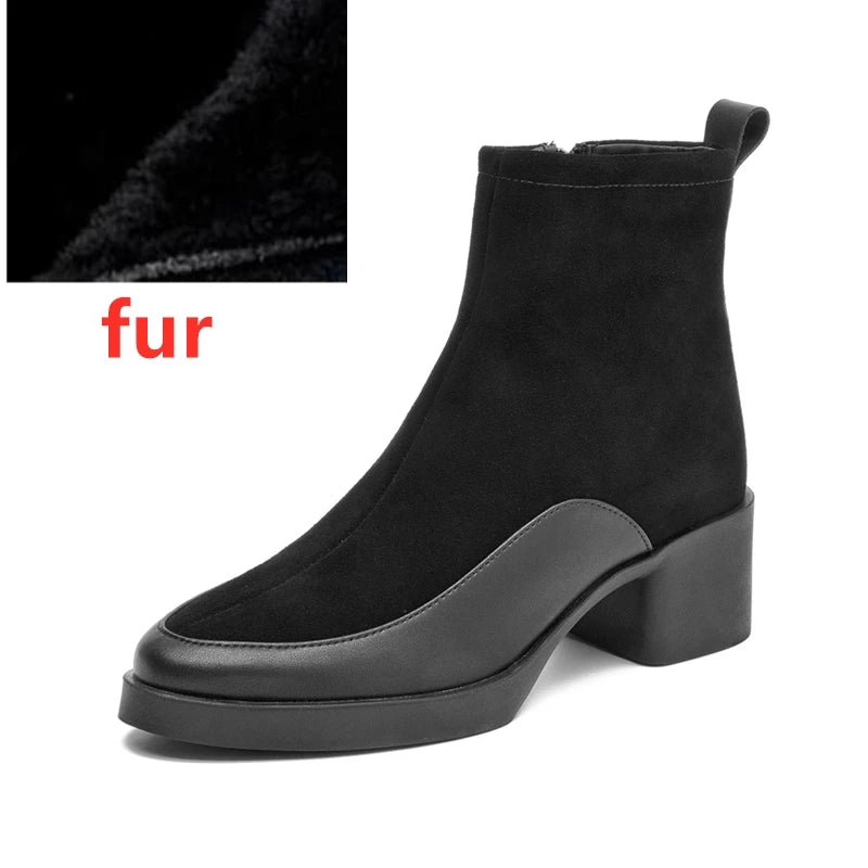 Women Ankle Boots -  Genuine Leather  Square Heels Women Booties - ghoddosh.com