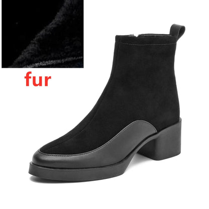 Women Ankle Boots -  Genuine Leather  Square Heels Women Booties - ghoddosh.com