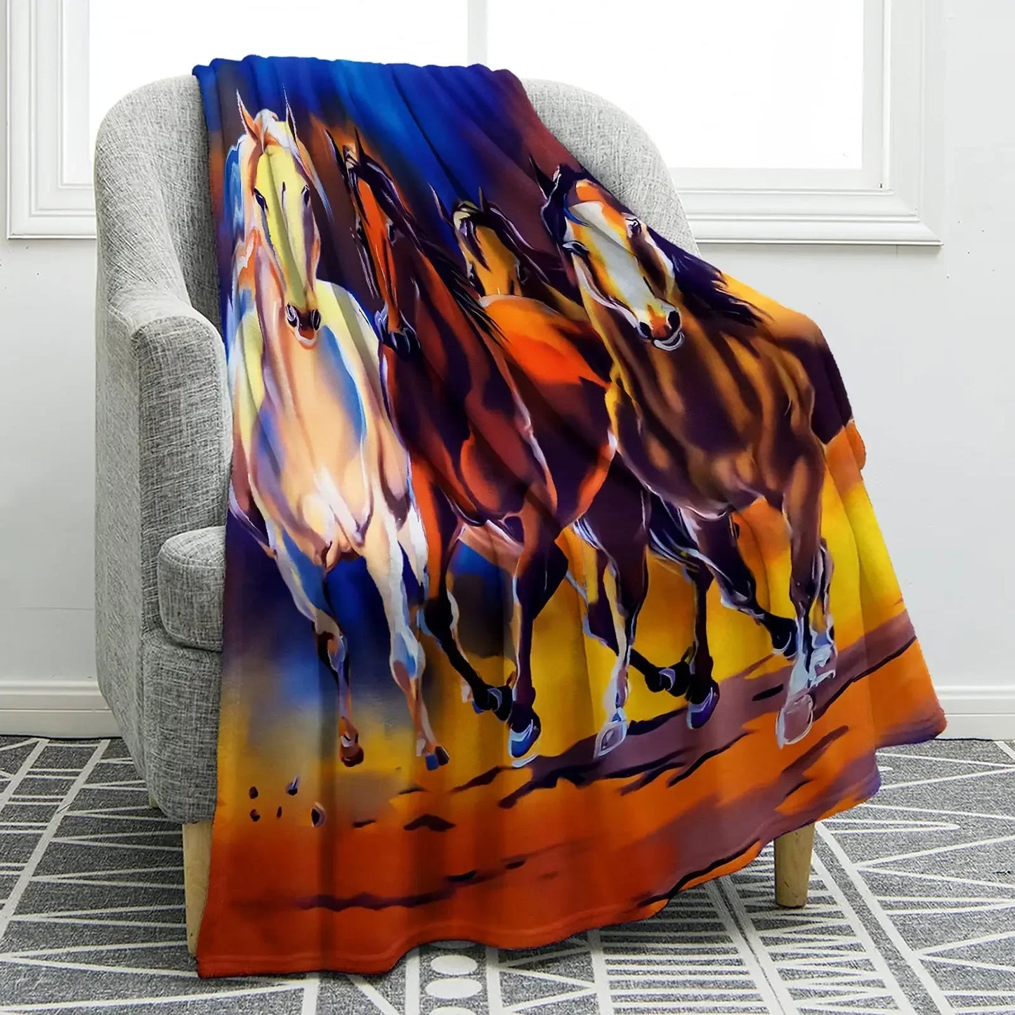 Horse lovers Blanket / Cowgirl  Western Soft Warm Print  Blanket