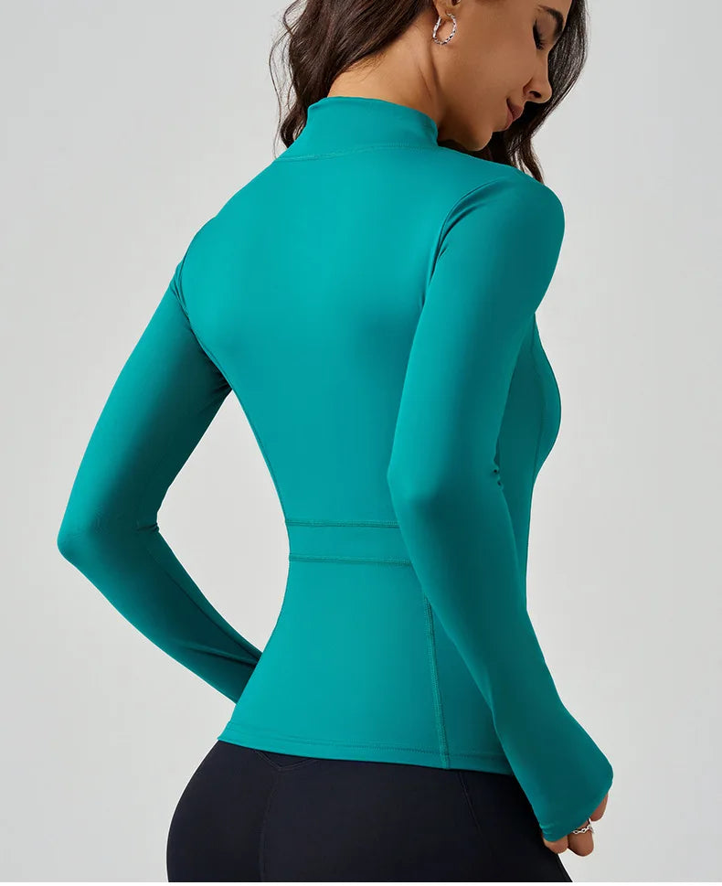 Full Zipper Sports  Women's Shirt -  Slim Long Sleeve  Exercise Sweatshirt @ ghoddosh.com