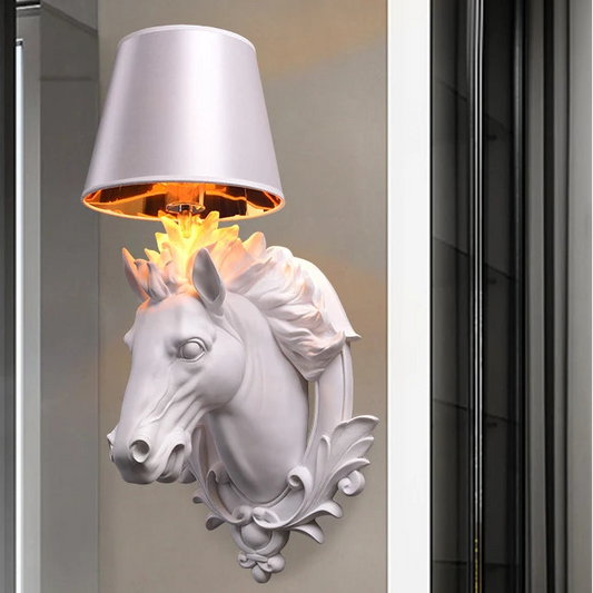 Decorative wall lamp with horse head design on a neutral background @ ghoddosh.com