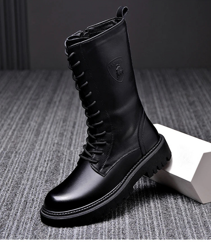 Men's Riding Winter Boots , Genuine Leather Lace Up Extra Long Mongolian High  Knight Ankle Boots@ghoddosh.com