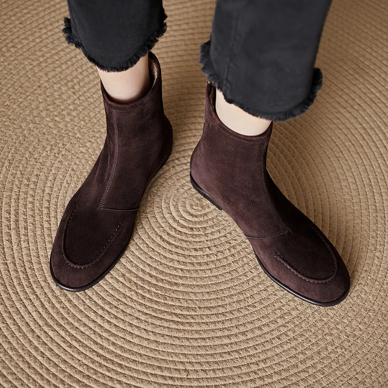 2026 NEW Autumn Women Suede Leather Boots - Round Toe , Low Heel  , Slip-on Chelsea Boots - ghoddosh.com