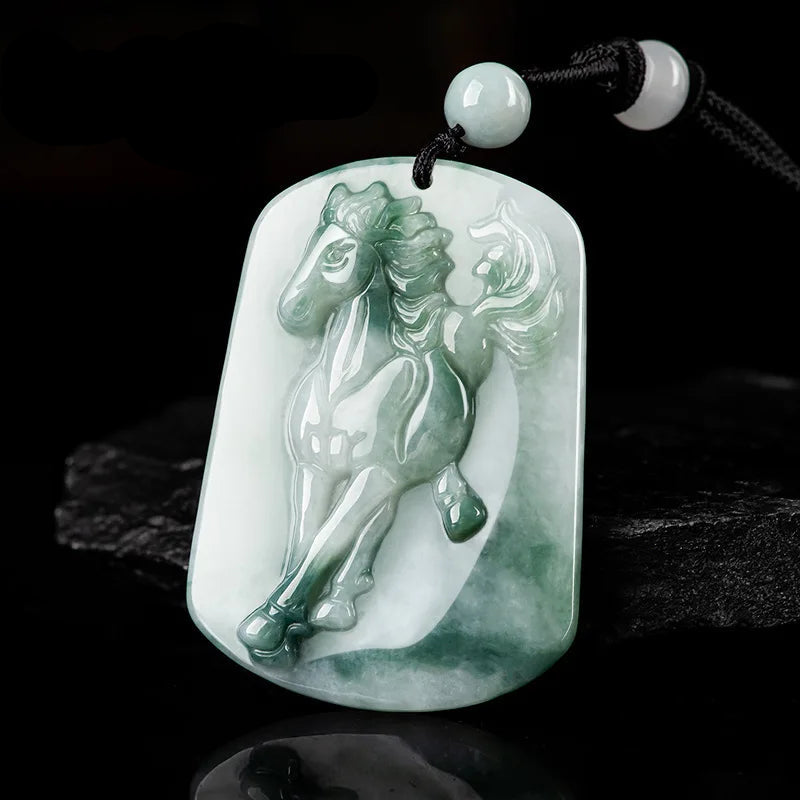 Natural Ice Jadeite Floating Flower Horse Pendant - Hand-Carved  Zodiac Gift @ ghoddosh.com