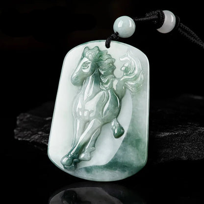 Natural Ice Jadeite Floating Flower Horse Pendant - Hand-Carved  Zodiac Gift @ ghoddosh.com