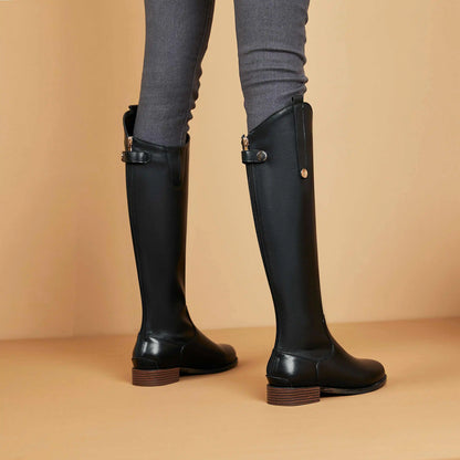 Women's Genuine Leather Thigh-High Riding Boots, Round Toe Mid-Heel Streetwear @ ghoddosh.com