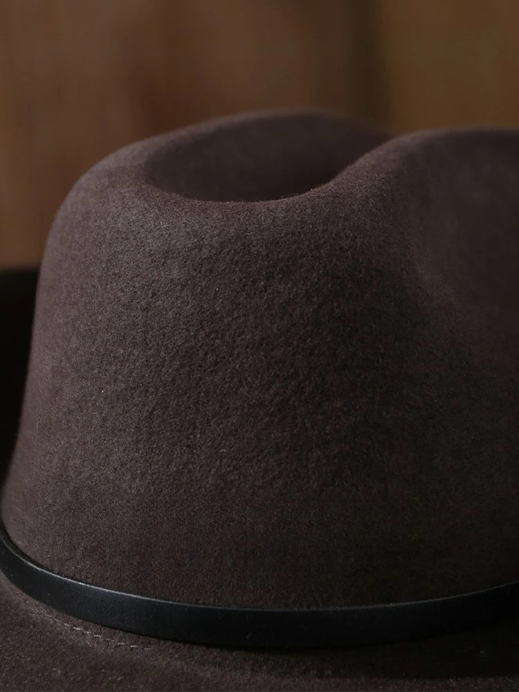 Unisex 100% Wool Cowboy Fedora Hat – Wide Brim Rolled Edge with Belt Buckle @ ghoddosh.com