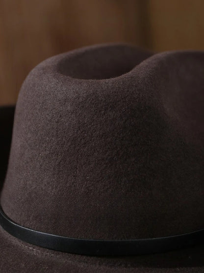 Unisex 100% Wool Cowboy Fedora Hat – Wide Brim Rolled Edge with Belt Buckle @ ghoddosh.com