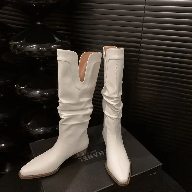 2026 New Cow Leather Round Toe Low Heels Winter Warm Riding Knee Boots  - ghoddosh.com