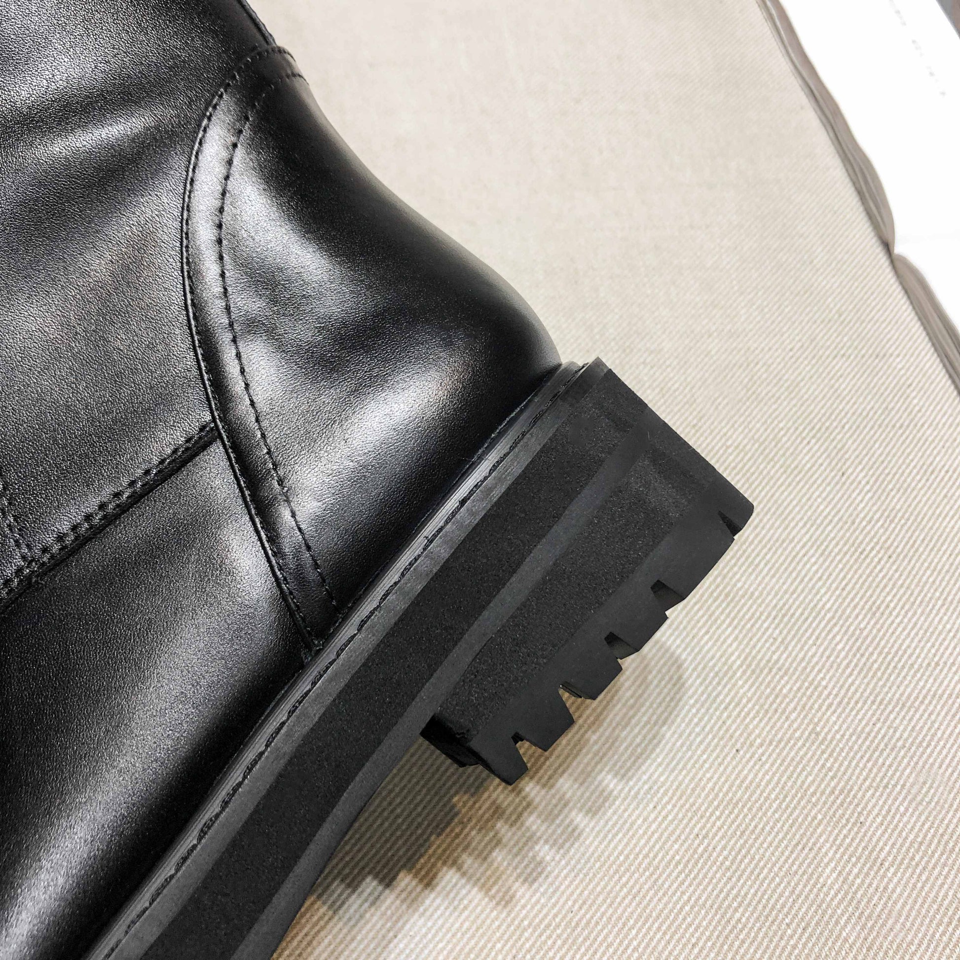 Genuine Leather Lace Up Med Heels  Round Toe Punk Superstar Riding  Over-the-knee Boots - Ghoddosh