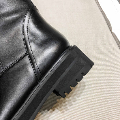 Genuine Leather Lace Up Med Heels  Round Toe Punk Superstar Riding  Over-the-knee Boots - Ghoddosh