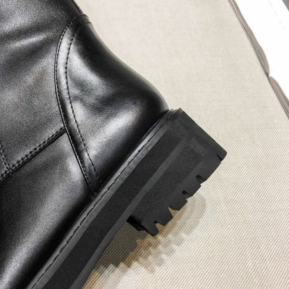 Genuine Leather Lace Up Med Heels  Round Toe Punk Superstar Riding  Over-the-knee Boots - Ghoddosh